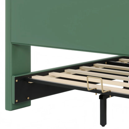 Leather Upholstered Bed Frame with Wingback Head board,
