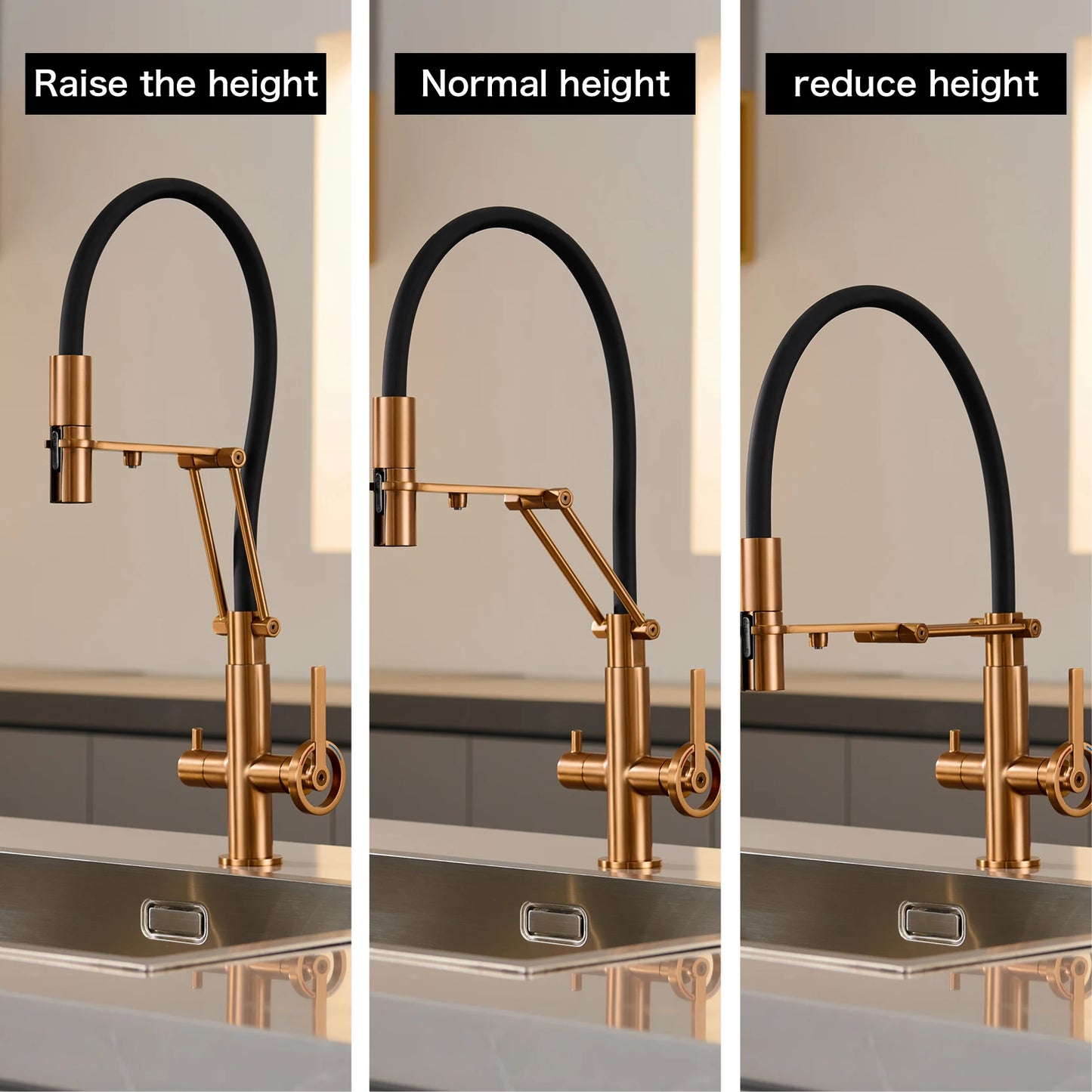 Gun gray brass island style kitchen faucet with filtered Water, Pull out Sprayer, 2-function sink Mixer