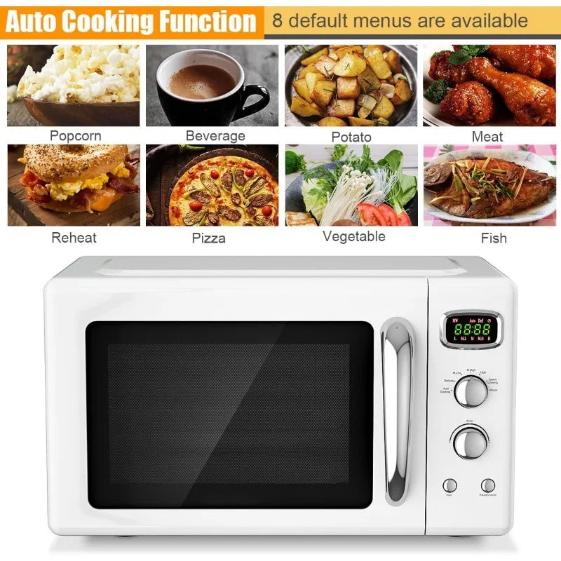 Retro Countertop Microwave Oven, Defrost & 8 Auto-cooking Programs