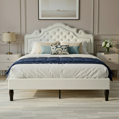 Full/Queen/King Size Velvet Bed Frame with Adjustable Tiara Headboard