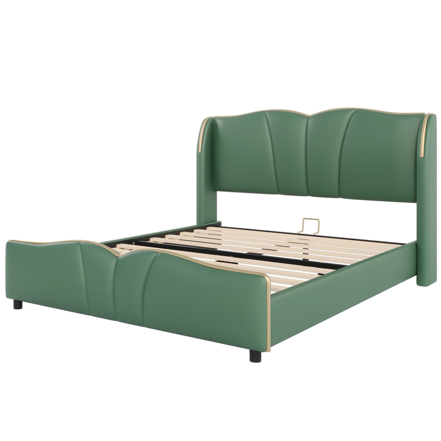 Leather Upholstered Bed Frame with Wingback Head board,