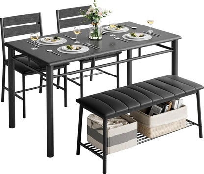 Dining Table Set for 4 with Upholstered Bench and 2 Chairs