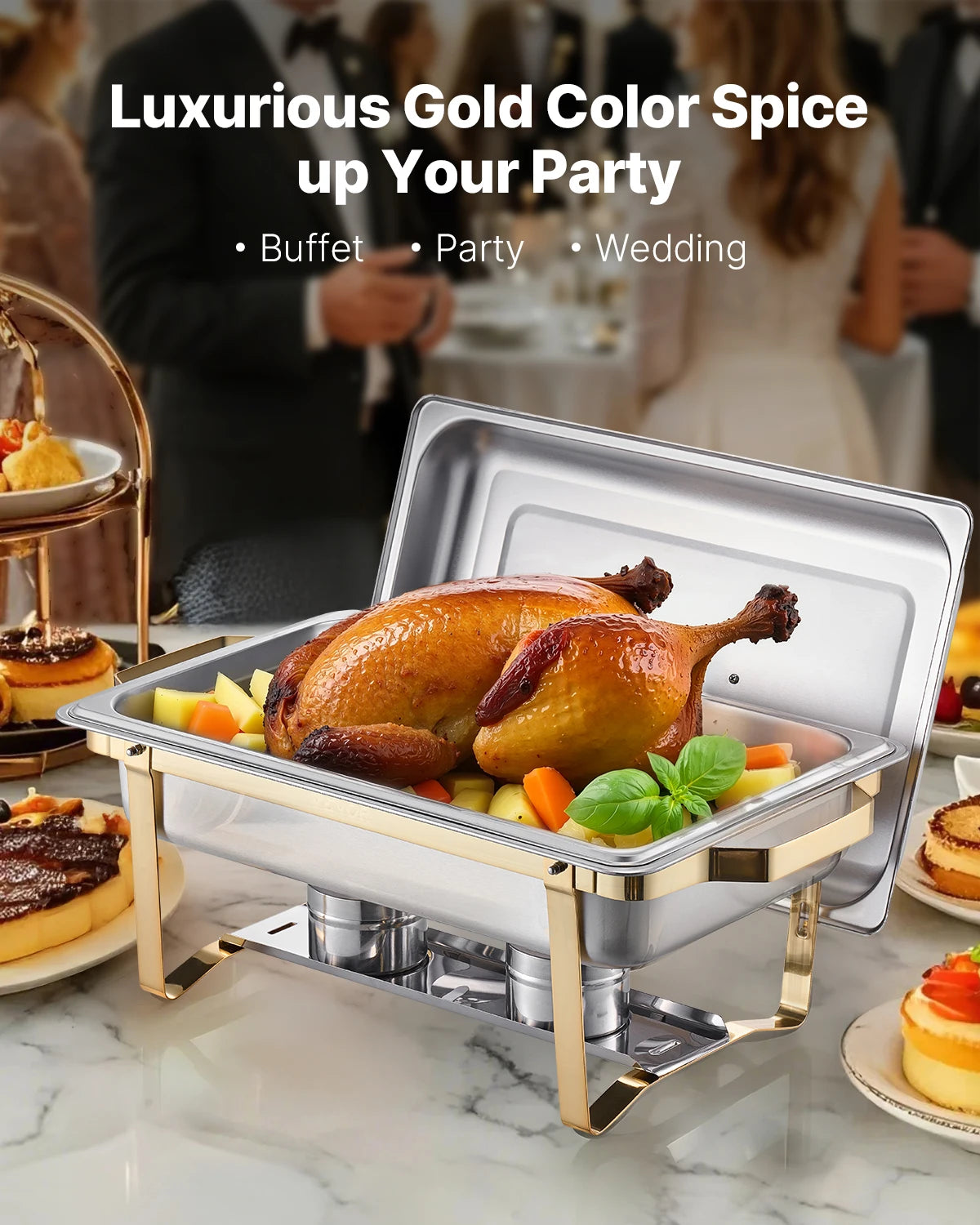 SucceBuy 8 Qt Stainless Steel Chafer with Catering Warmer Server