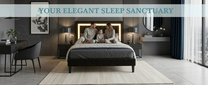 Full/Queen/King Velvet Platform Bed Frame with RGB LED Headboard