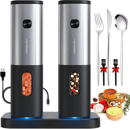 Electric Salt and Pepper Grinder Set with Charging Base