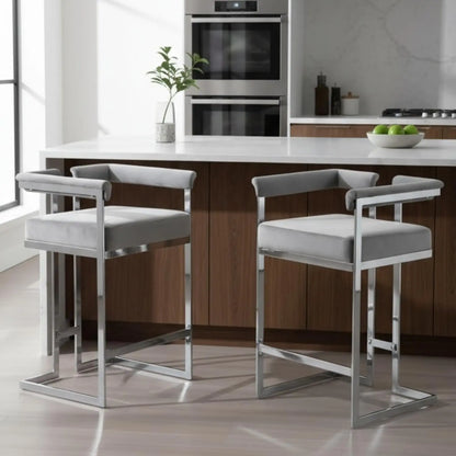 26", Chrome Finish Metal, Modern Bar Counter Height Stool, Set of 2
