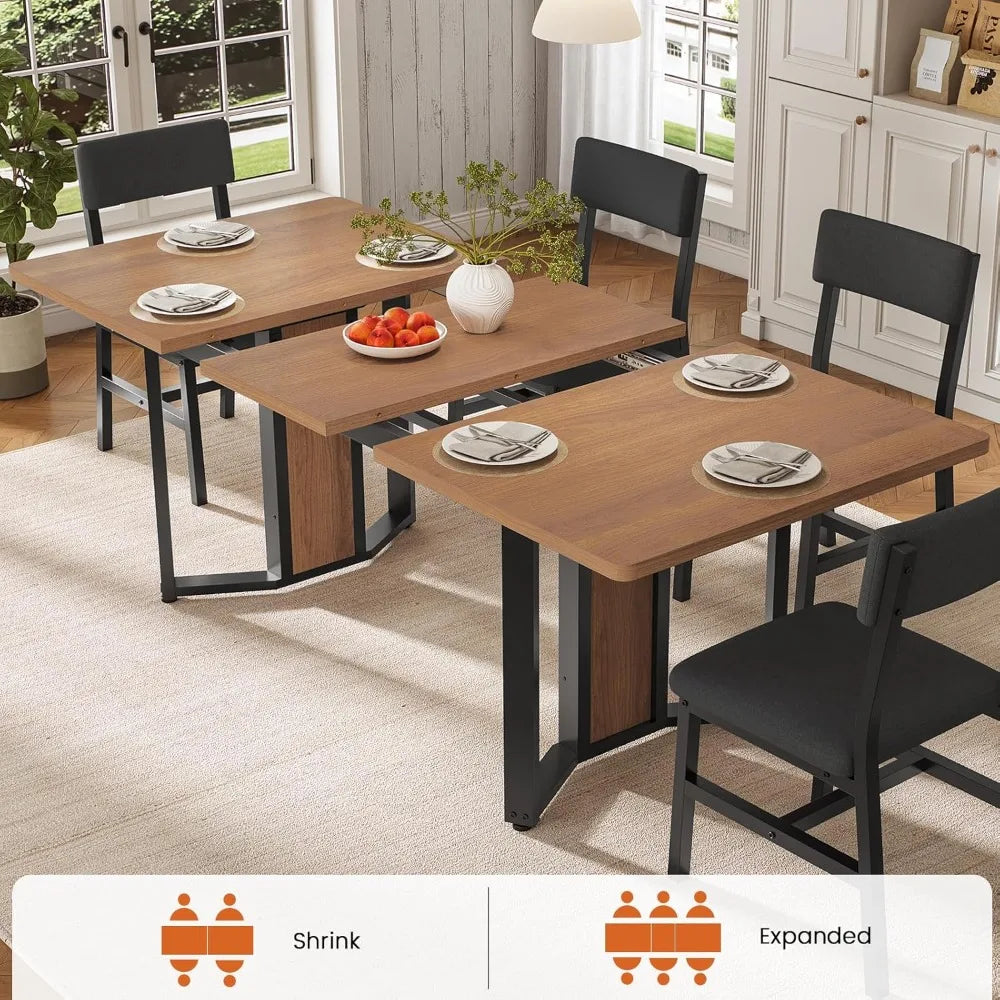 4-6 Person Extendable Dining Table Set with 4 Cushioned Chairs
