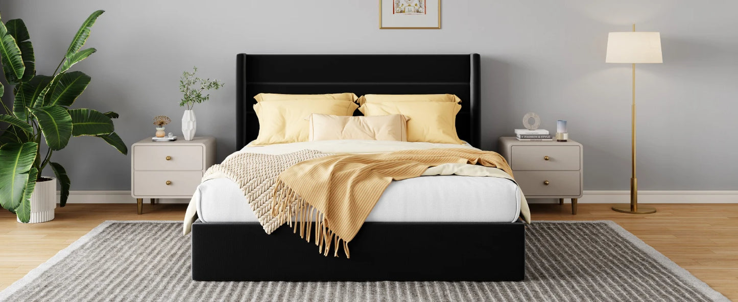 Lift Up Storage Bed with Wingback Headboard