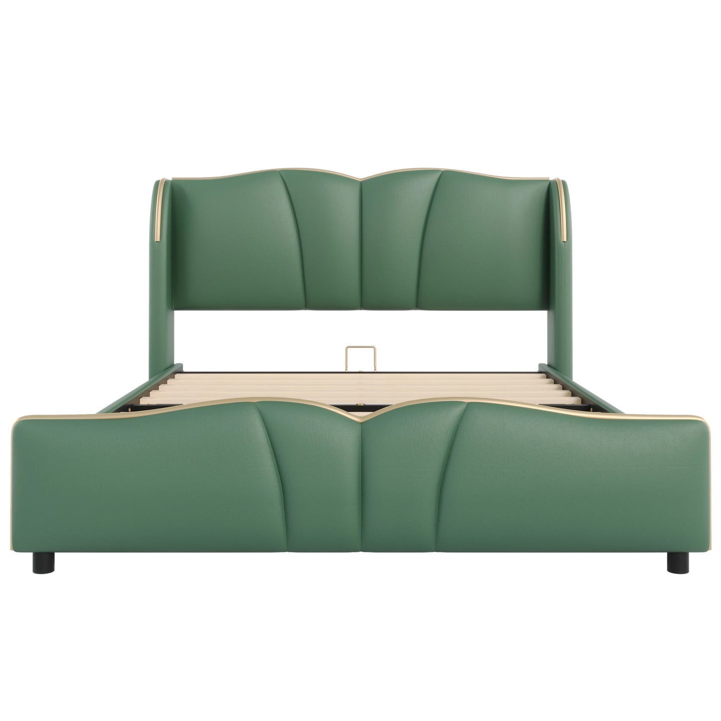 Leather Upholstered Bed Frame with Wingback Head board,