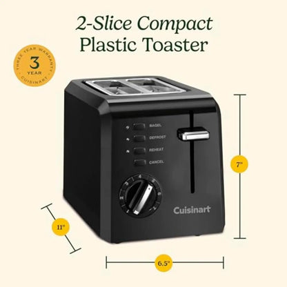 2-Slice Compact Plastic Toaster in Black