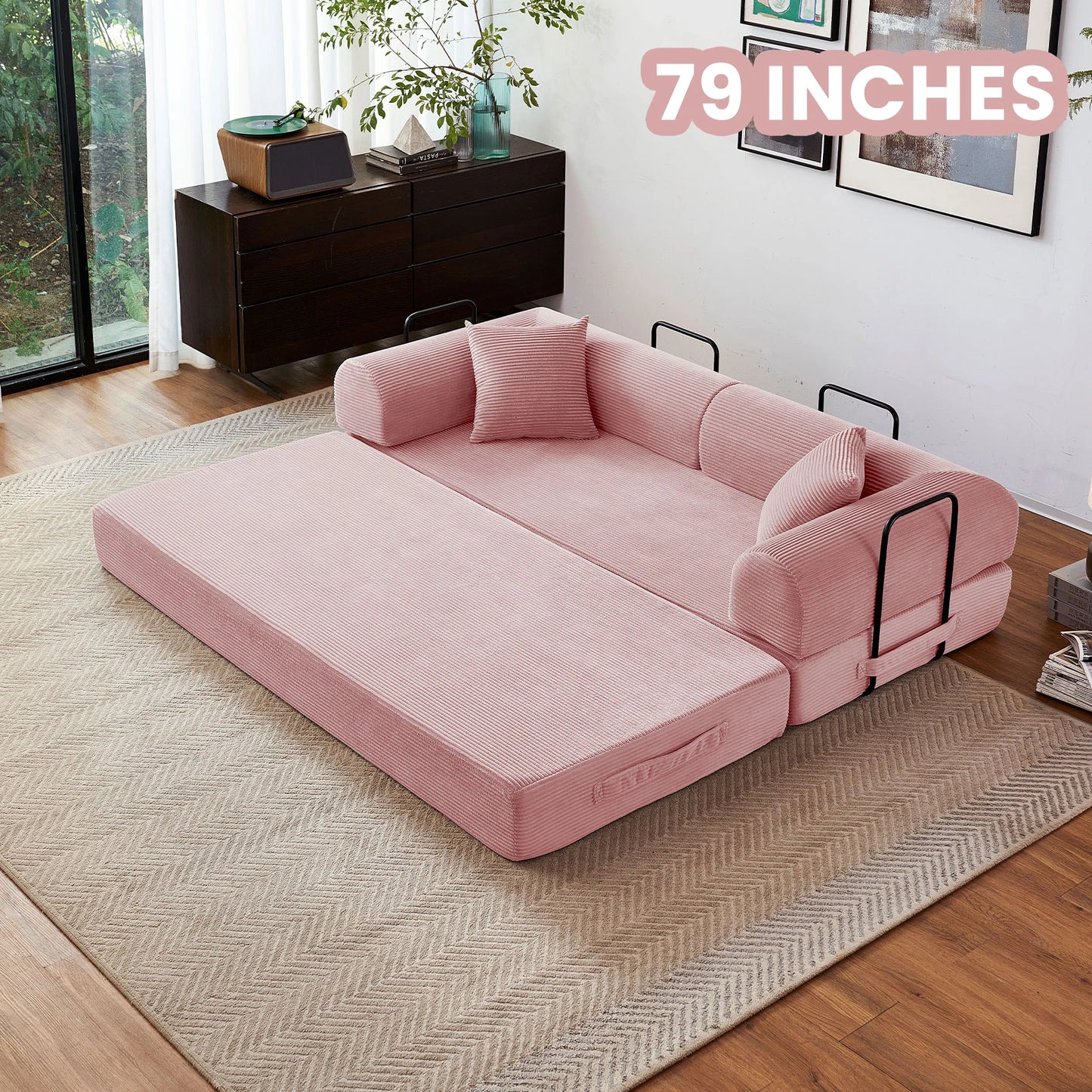 79'' Boneless Couch, Foldable Convertible Futon Sleeper