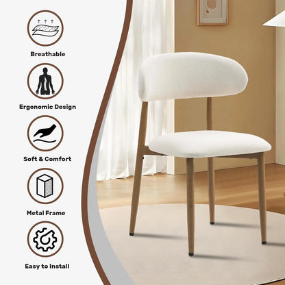Metal Dining Chairs With Modern Fabric Upholstered, Set Of 2