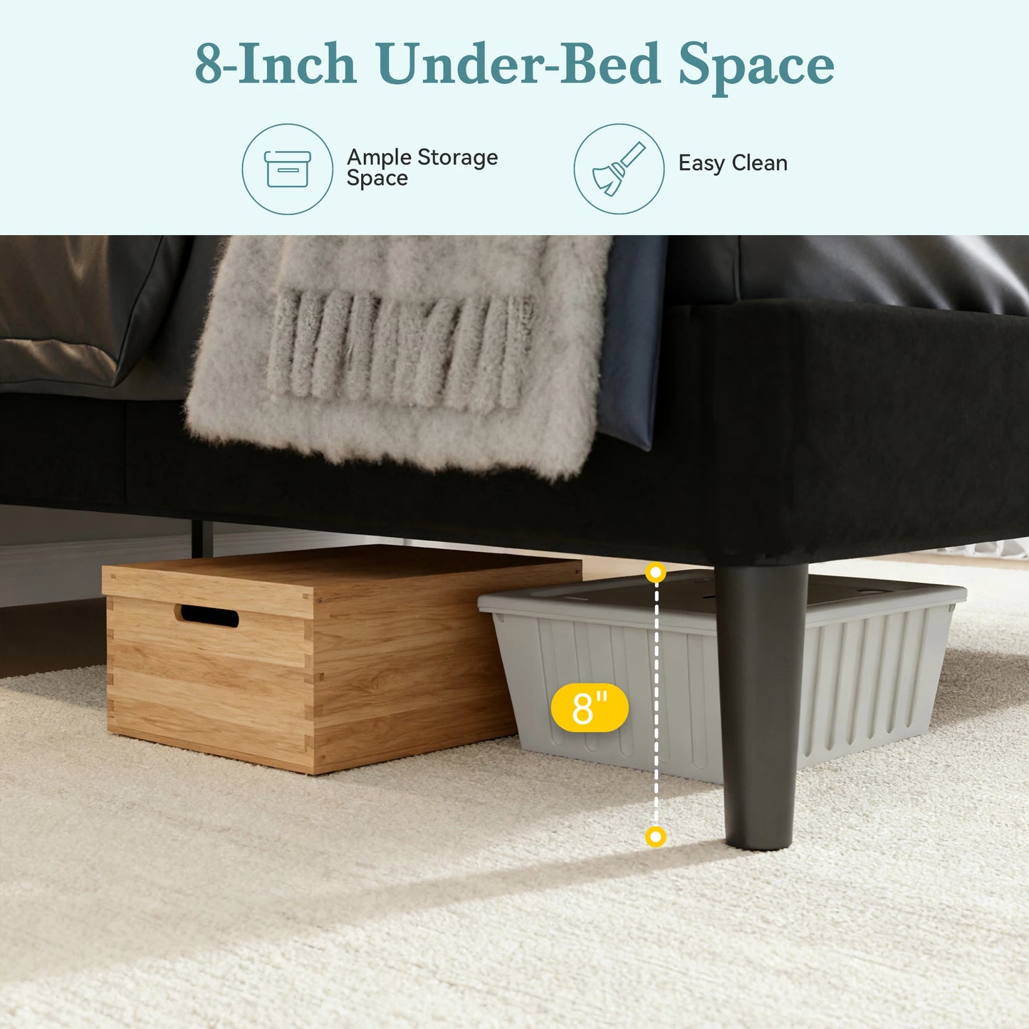 Full/Queen/King Velvet Platform Bed Frame with RGB LED Headboard