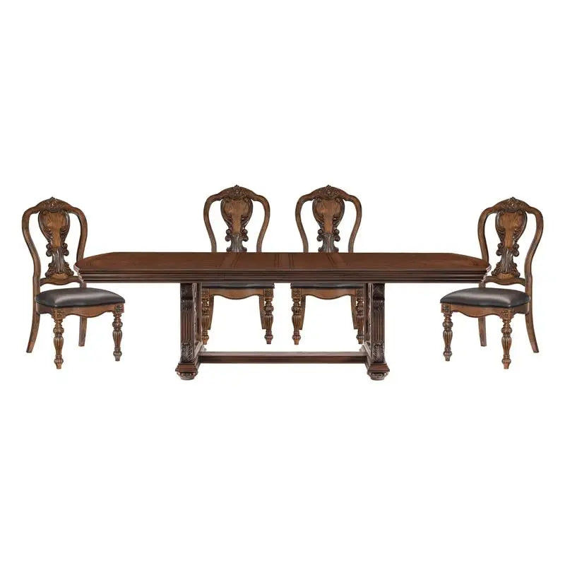 Elegant Formal 5-Piece Dining Set with Extension Leaf Table & 4 Chairs -