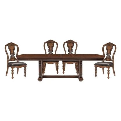 Elegant Formal 5-Piece Dining Set with Extension Leaf Table & 4 Chairs -