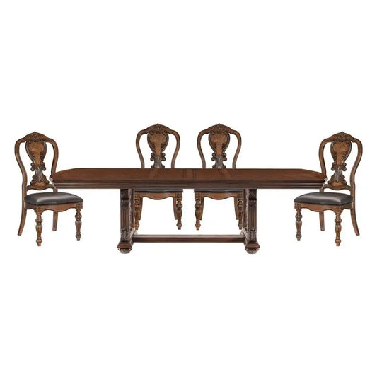 Elegant Formal 5-Piece Dining Set with Extension Leaf Table & 4 Chairs -