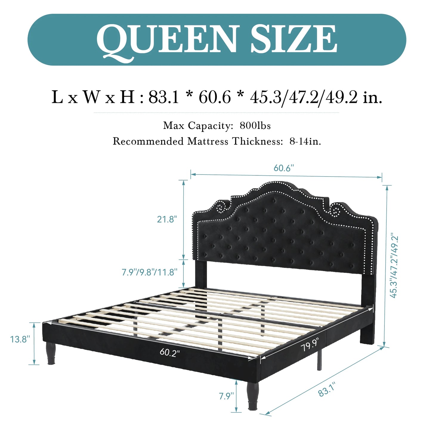 Full/Queen/King Size Velvet Bed Frame with Adjustable Tiara Headboard