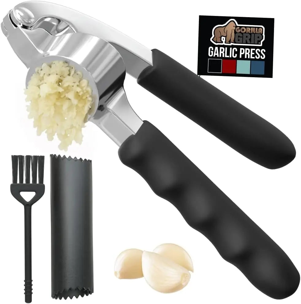 Heavy Duty Garlic Press & Peeler Set, Kitchen Gadget in Black