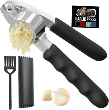 Heavy Duty Garlic Press & Peeler Set, Kitchen Gadget in Black