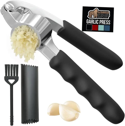 Heavy Duty Garlic Press & Peeler Set, Kitchen Gadget in Black