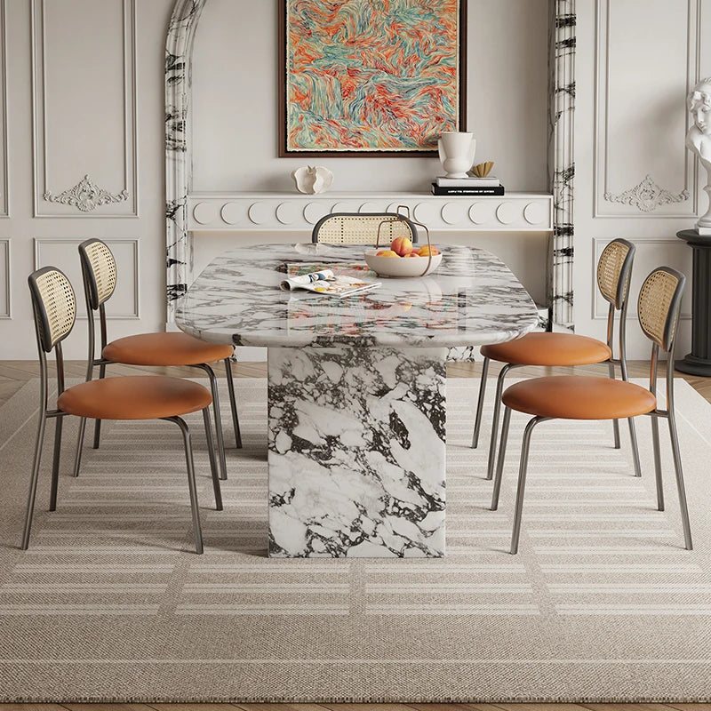 Luxury French Rectangle Marble Table, Trendy Natural Stone Dining Table