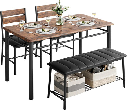 Dining Table Set for 4 with Upholstered Bench and 2 Chairs