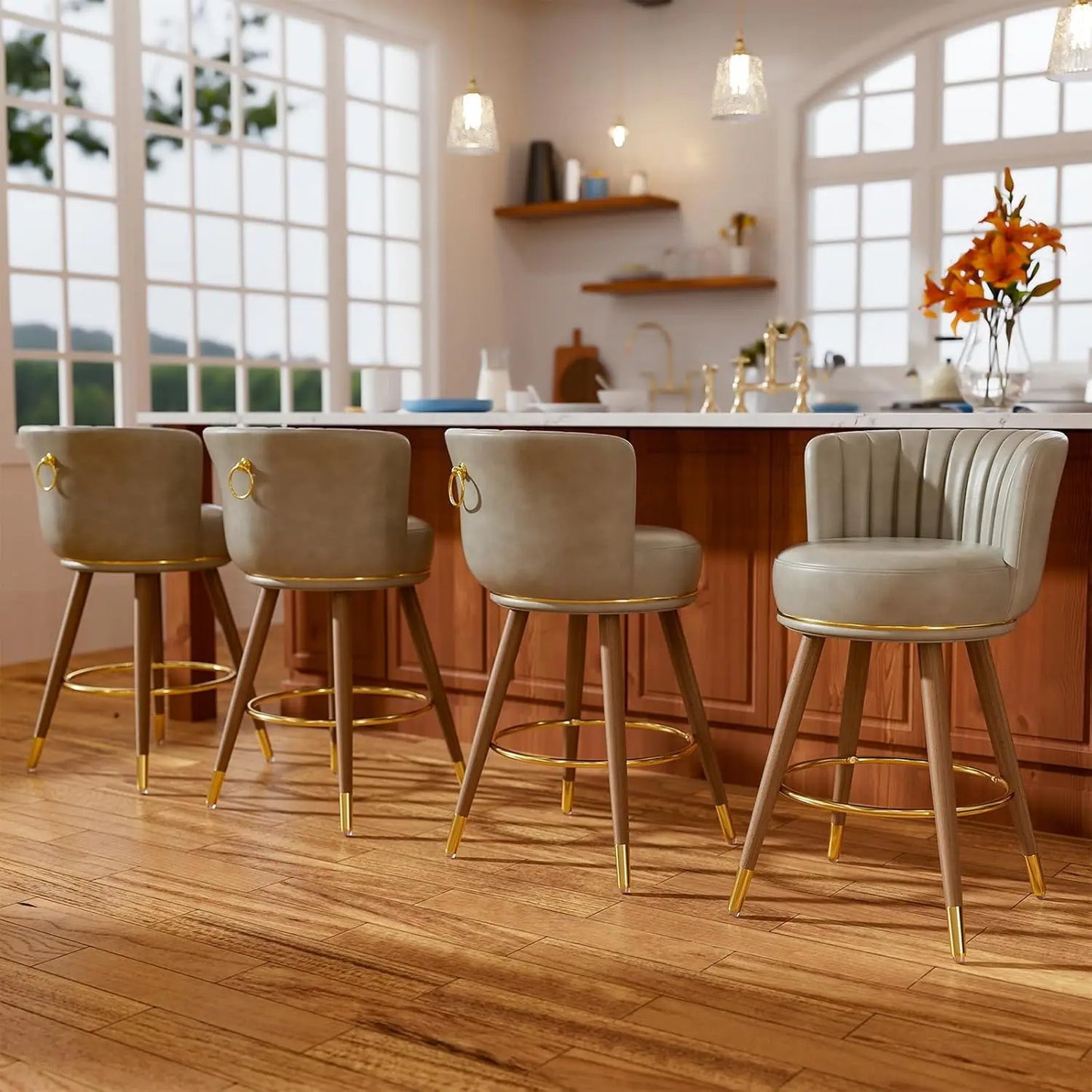 Swivel, Counter Height Bar Stools with Back, Set of 4