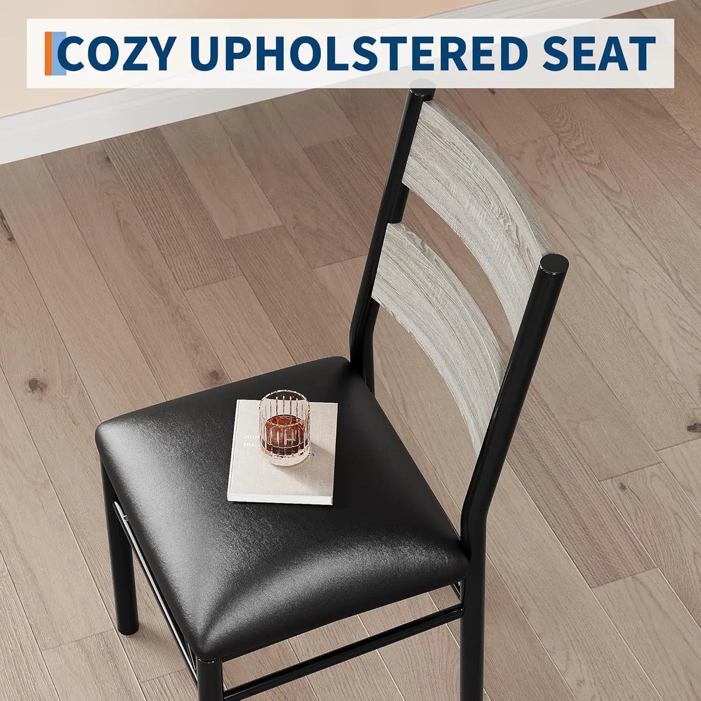 Dining Table Set for 4, Wood Kitchen Table with Corner Protector  with 4 Upholstered Chairs