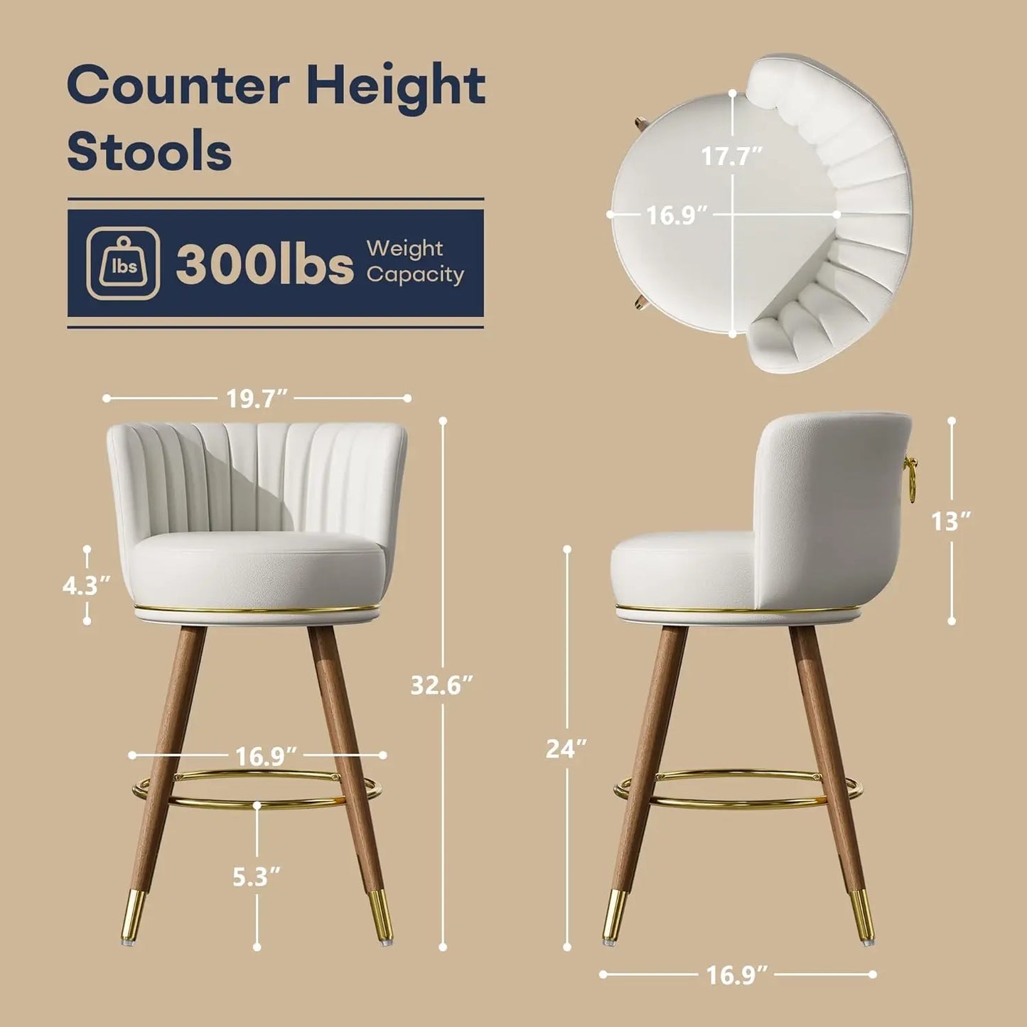 Swivel, Counter Height Bar Stools with Back, Set of 4