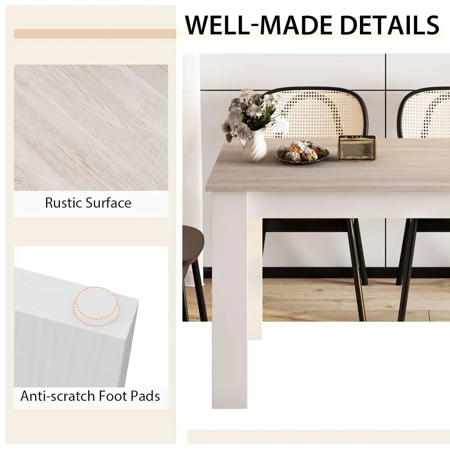 Wooden,  Rectangular Dinner Table Or Modern Kitchen Table for 4