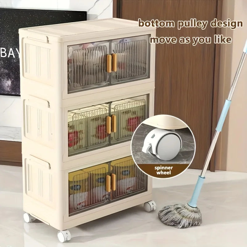 Stackable Practical Storage Cabinet with Doors and Wheels