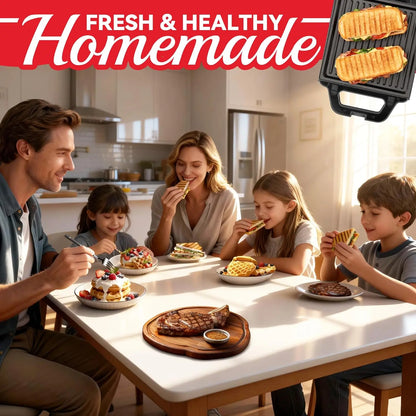 2 in 1 Mini Waffle Maker with Removable Plates and Panini Press Sandwich Maker