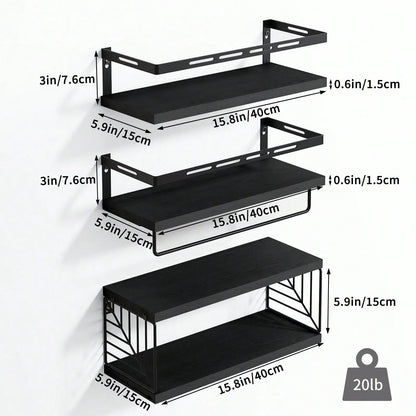 Wall Mounted Bathroom Shelves Over Toilet, Rustic Wood Floating Shelves With Metal Frame Towel Bar