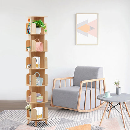 Rotating Bookshelf 6 Tiers Pine Wood