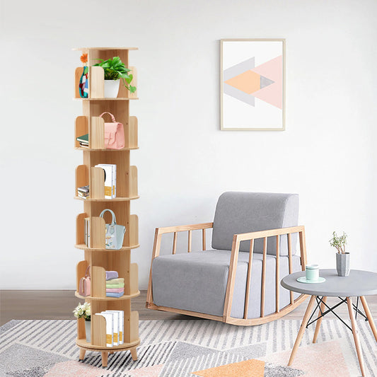 Rotating Bookshelf 6 Tiers Pine Wood