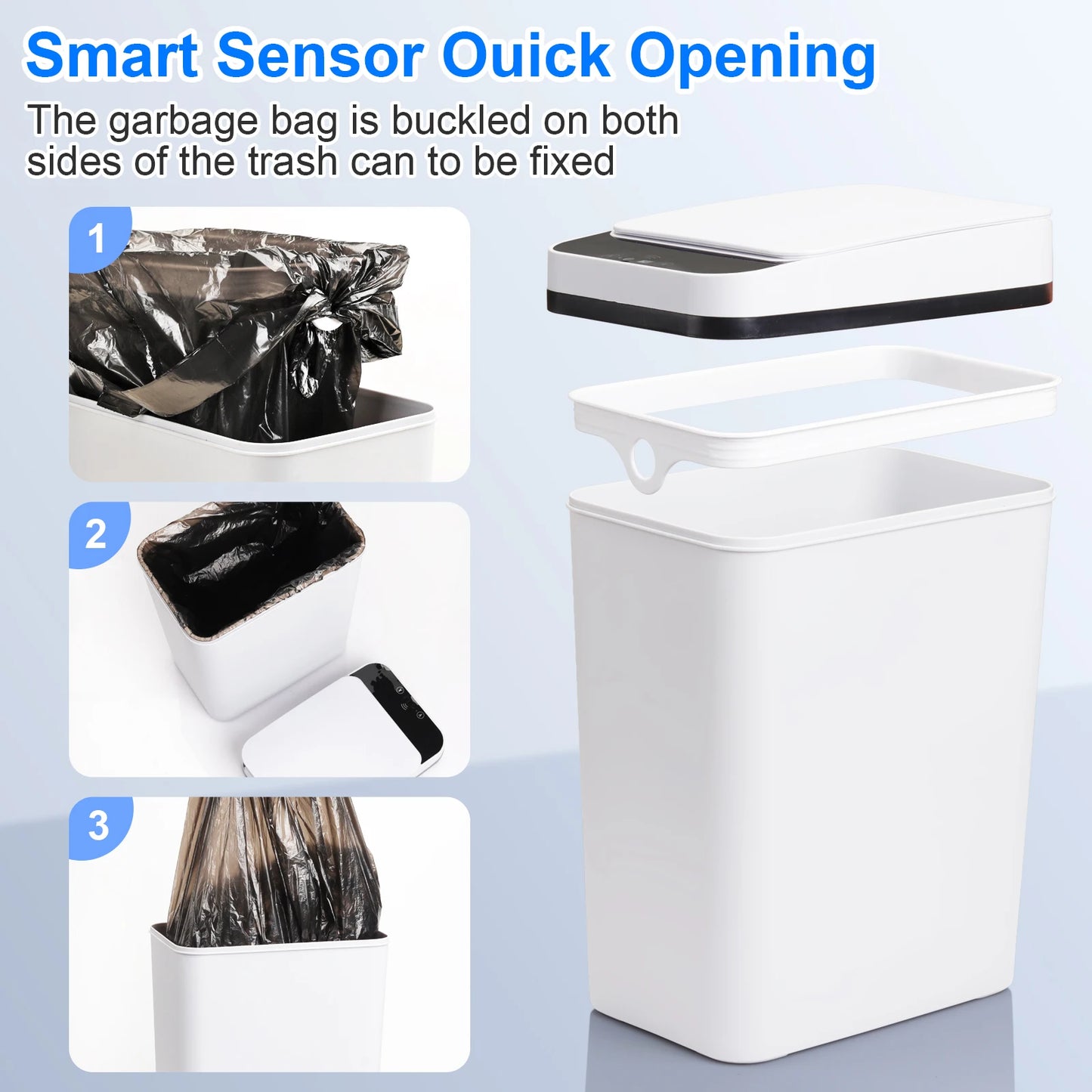 2 Pack 12L Automatic Trash Cans Touchless Motion Sensor with Lid