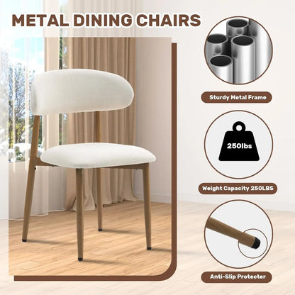 Metal Dining Chairs With Modern Fabric Upholstered, Set Of 2