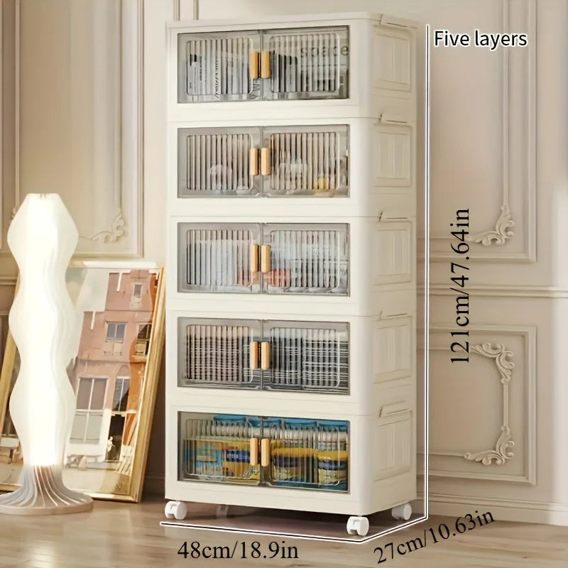 Stackable Practical Storage Cabinet with Doors and Wheels
