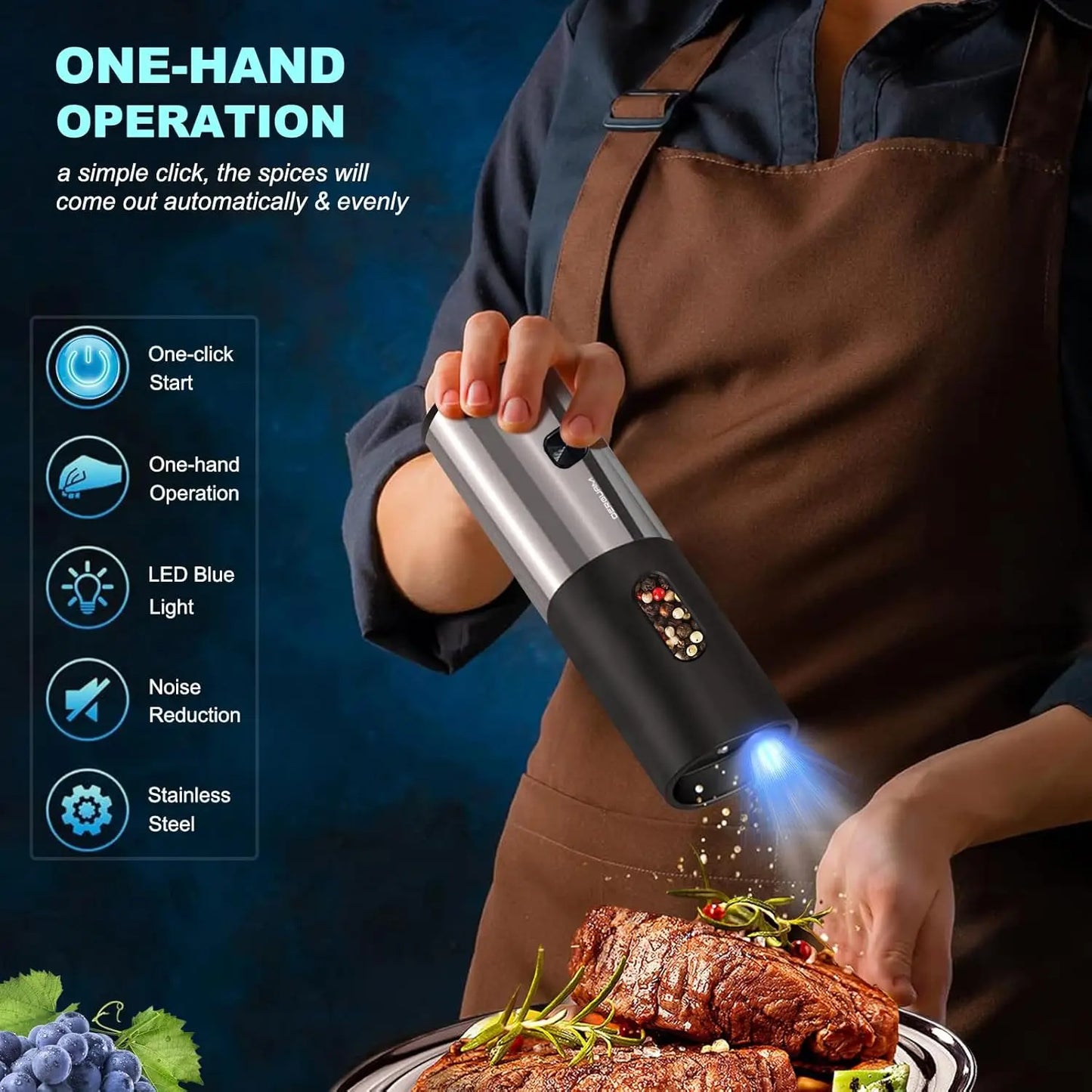 Electric Salt and Pepper Grinder Set with Charging Base