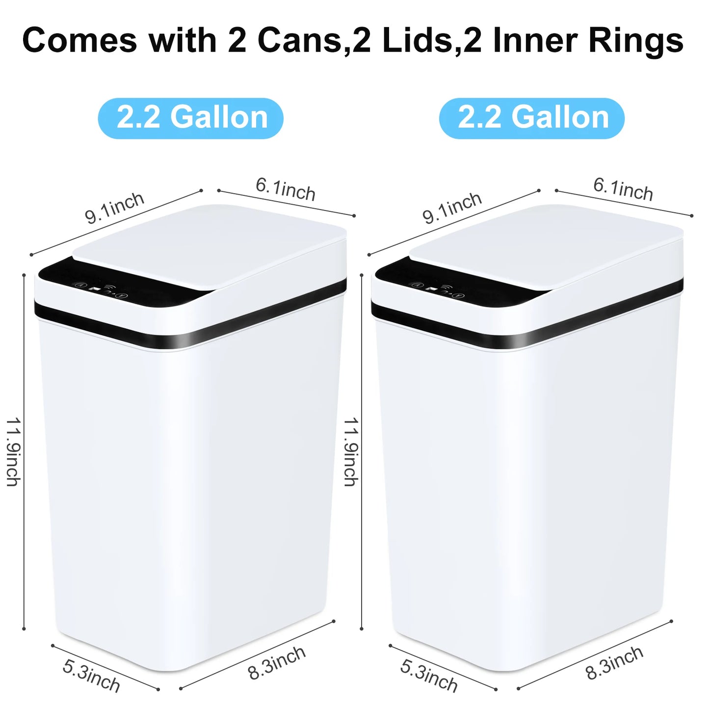 2 Pack 12L Automatic Trash Cans Touchless Motion Sensor with Lid