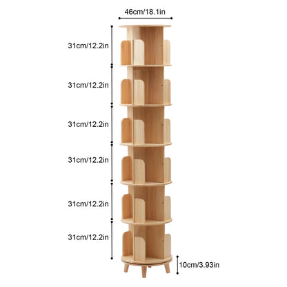 Rotating Bookshelf 6 Tiers Pine Wood