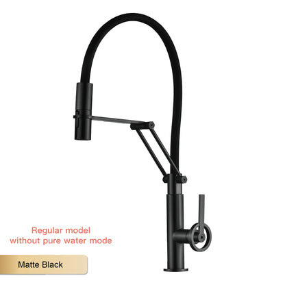Gun gray brass island style kitchen faucet with filtered Water, Pull out Sprayer, 2-function sink Mixer