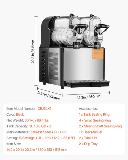 3-36L Commercial Slushy Machine 1-3 Tanks