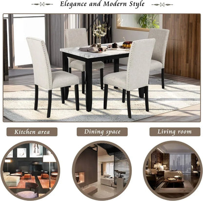 Kitchen and Dining Table Set for 4, Wood Dining Table and Chairs Set,