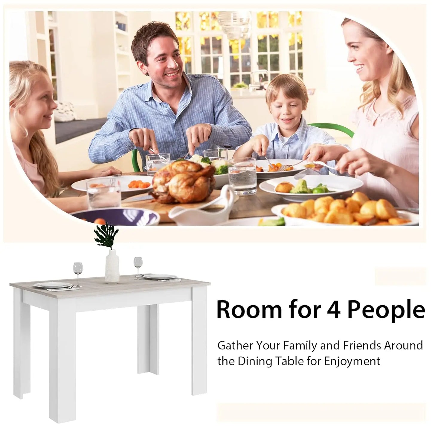 Wooden,  Rectangular Dinner Table Or Modern Kitchen Table for 4