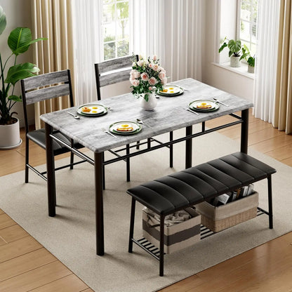 Dining Table Set for 4 with Upholstered Bench and 2 Chairs