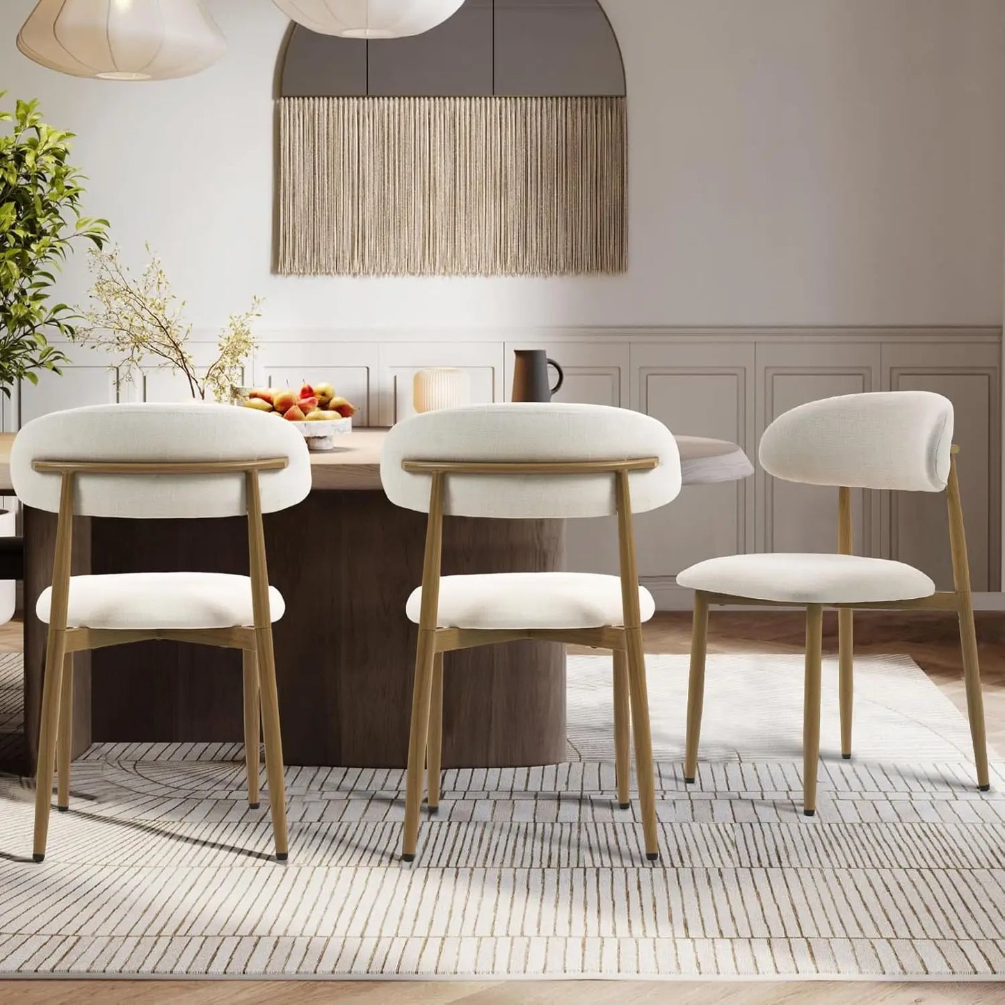 Metal Dining Chairs With Modern Fabric Upholstered, Set Of 2