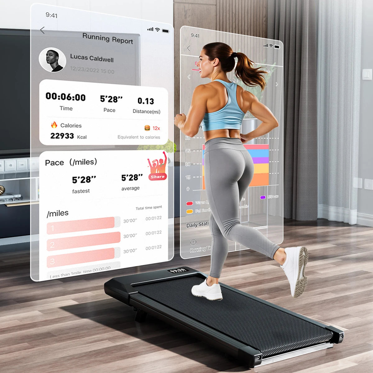 Foldable 6% Slope Under Desk Treadmill,  Portable Remote Control LED Display