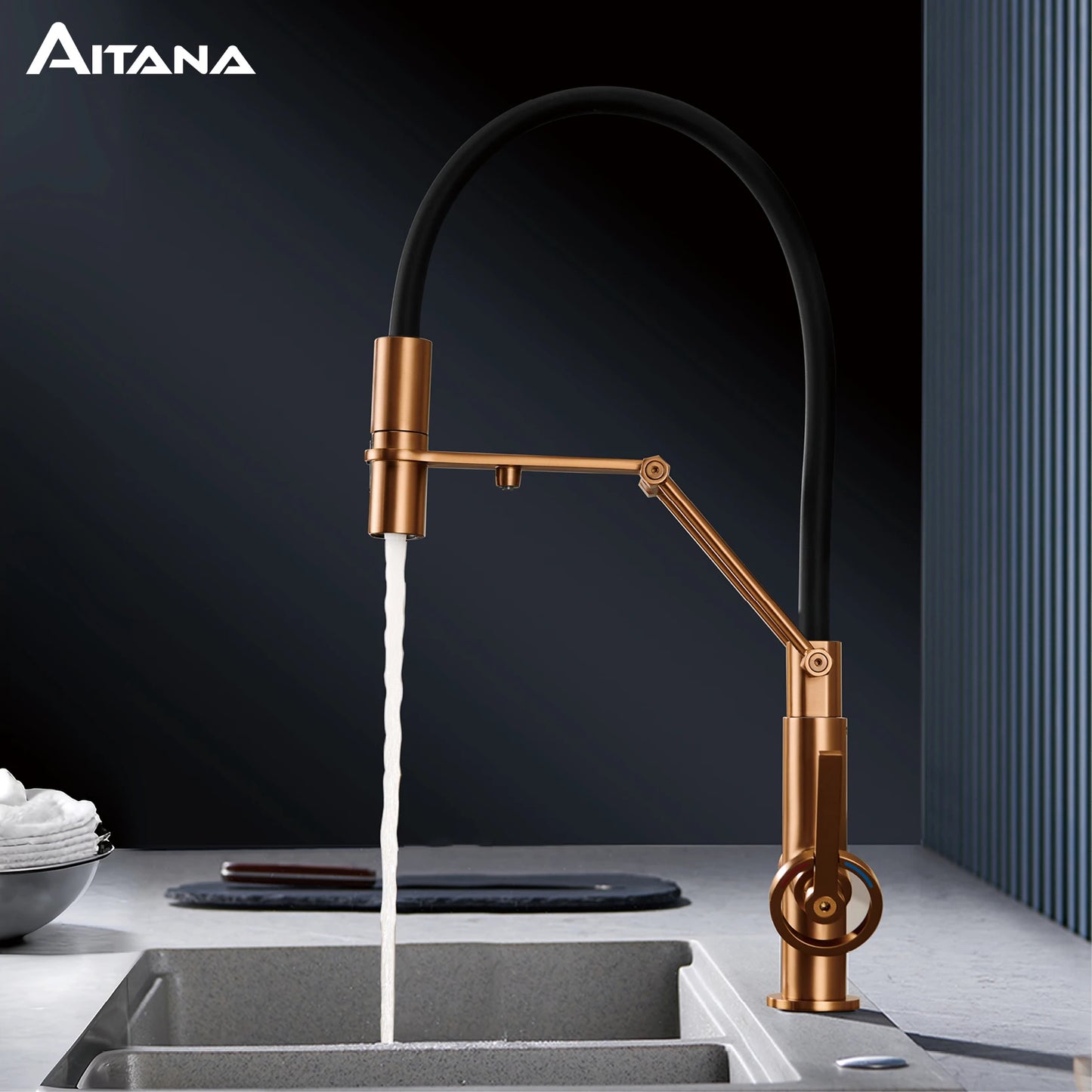 Gun gray brass island style kitchen faucet with filtered Water, Pull out Sprayer, 2-function sink Mixer