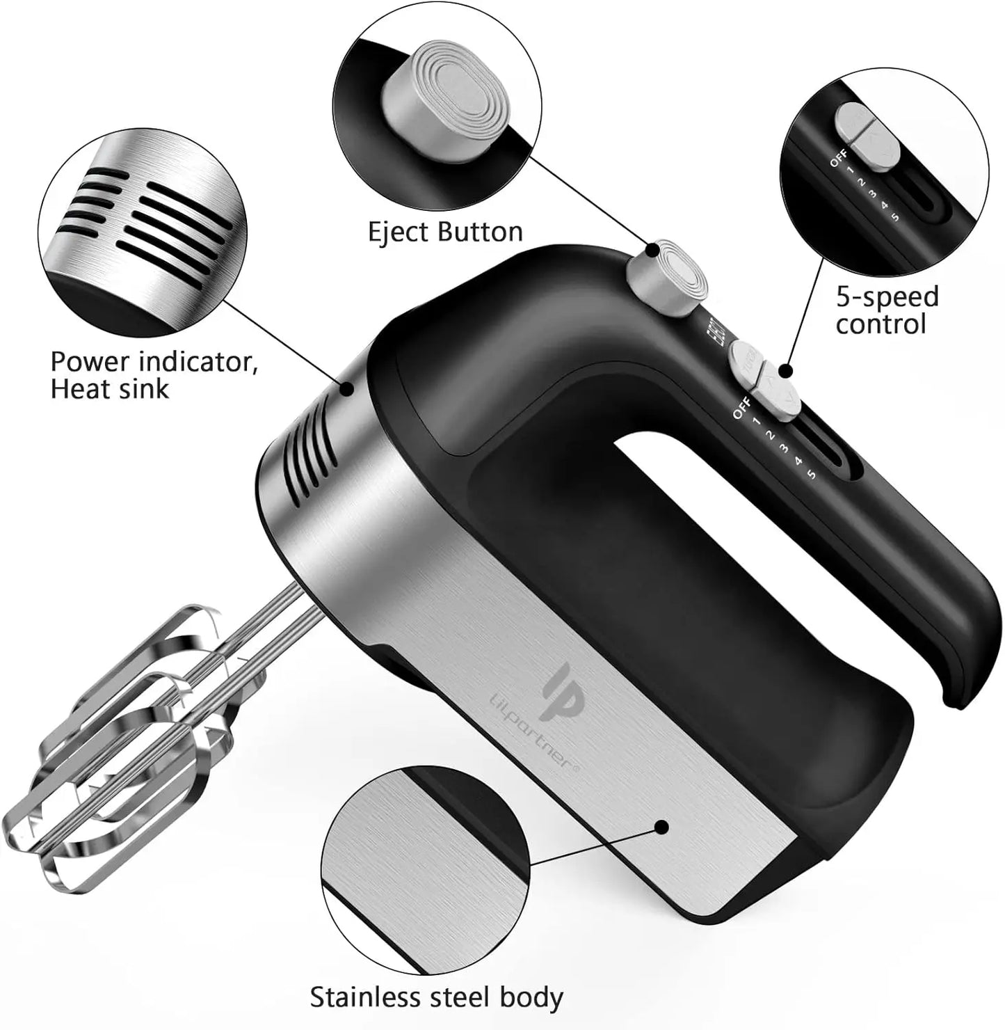 Hand Mixer Electric, Turbo Boost/Self-Control Speed